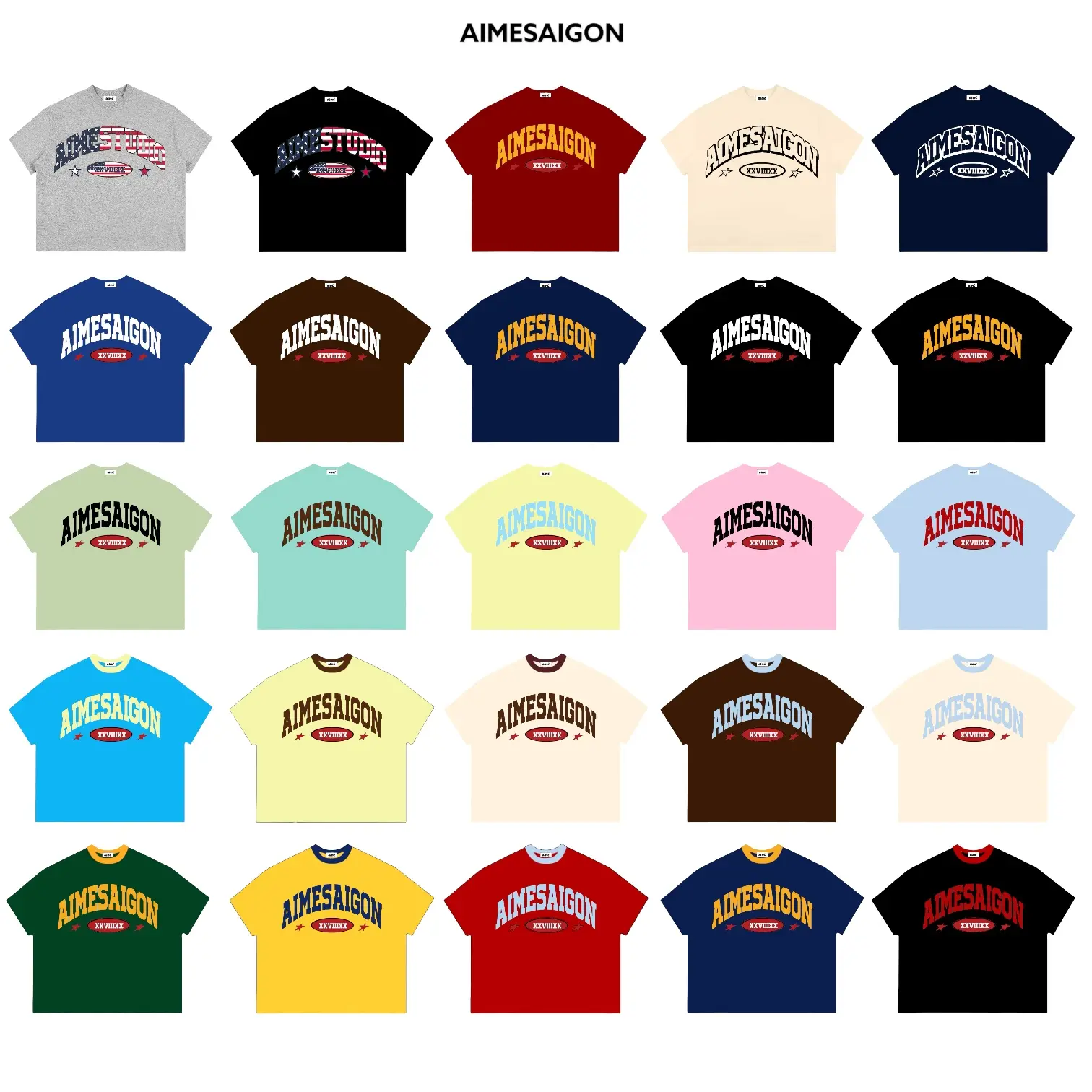[Ver1] Áo Thun Boxy AIMÉ Cotton Cổ Tròn Nam Nữ "AIMESAIGON XXVIIIXX" Áo Phông Nữ Form Rộng Nữ Mùa Hè Kiểu Đẹp Nam Nữ - 1