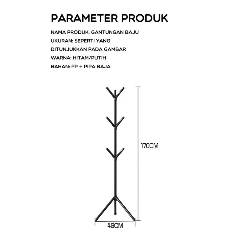 STAND HANGER GANTUNGAN BAJU 9 HOOK TIANG BERDIRI / STAND HANGER SERBAGUNA GANTUNGAN TAS TOPI BAJU PAKAIAN 4
