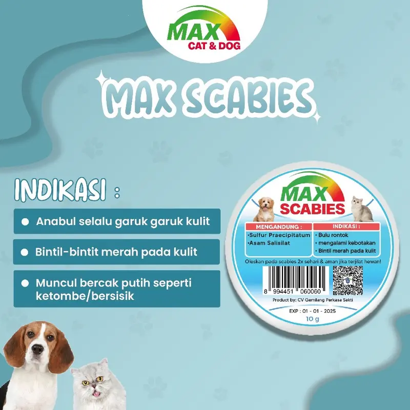 MAX SCABIES SALEP 10gr obat gatal kudis jamur bakteri  scadix kucing anjing 2