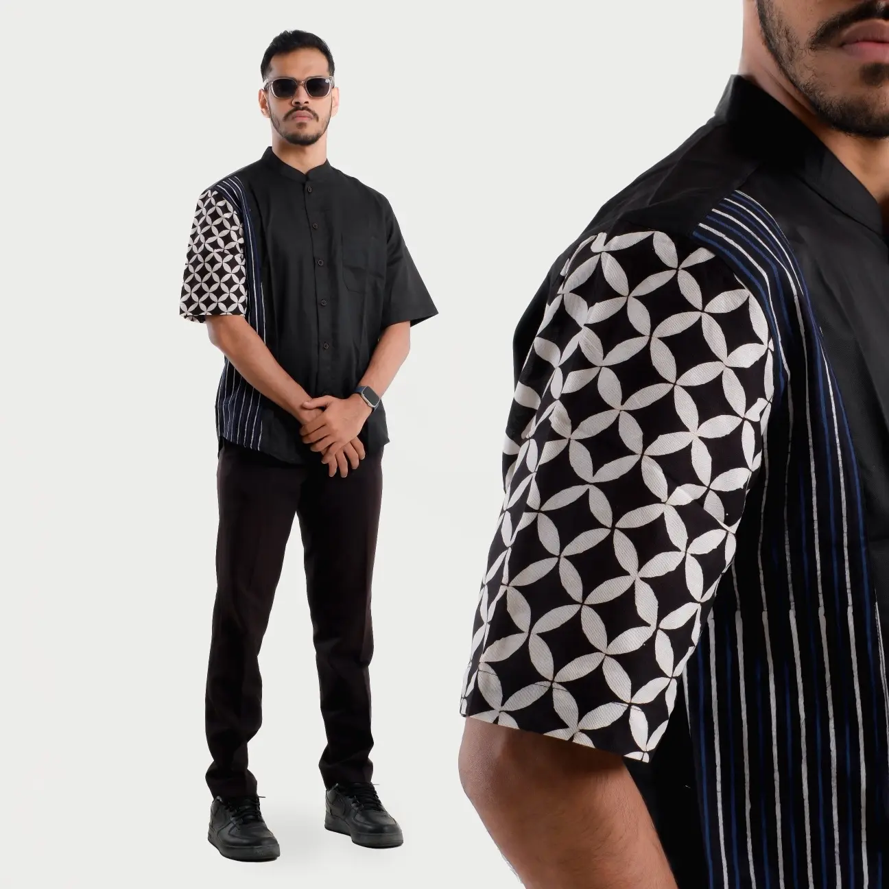 IDRYS - Baju Koko Muslim Lengan Pendek Kombinasi Batik Bahan Katun Original Pakaian Pria Dewasa Baju Kemeja Koko Polos Baju Koko modern