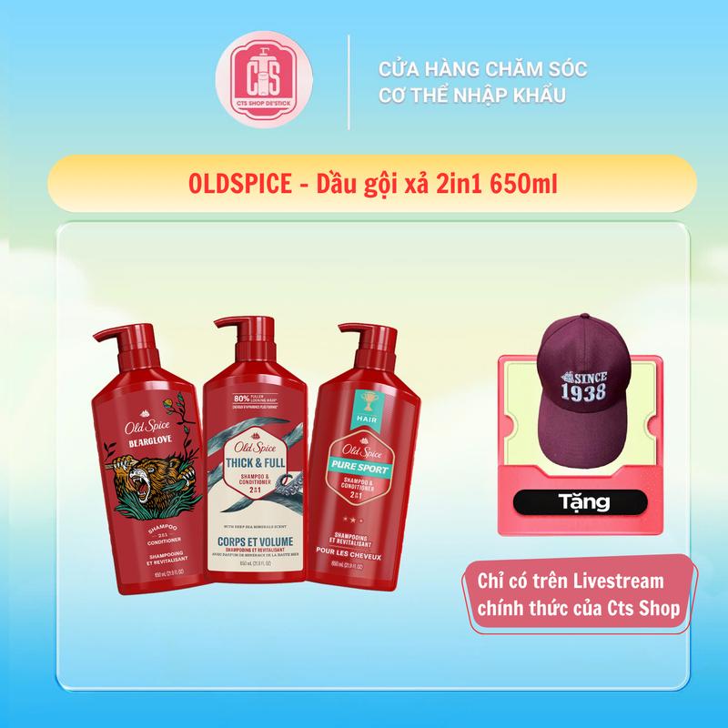 [Gift chỉ có trên Live CTS] Dầu gội xả 2in1 Old Spice 650ml Thick&Full / Bearglove / Pure Sport