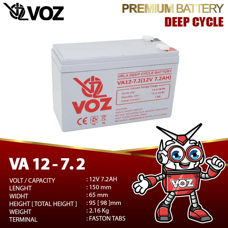 Baterai Solar Panel 12V Voz 12V 7.2 Ah VRLA Deep Cycle - Baterai UPS BTS 4