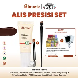 [SPECIAL KARTINI DAY] browie Alis Presisi Set l browie Brow Tint Henna Alis Dark Brown + Kuas 2in1 + Ring Mixing + Kuas Pipih + Sheet Mask + FREE CERMIN