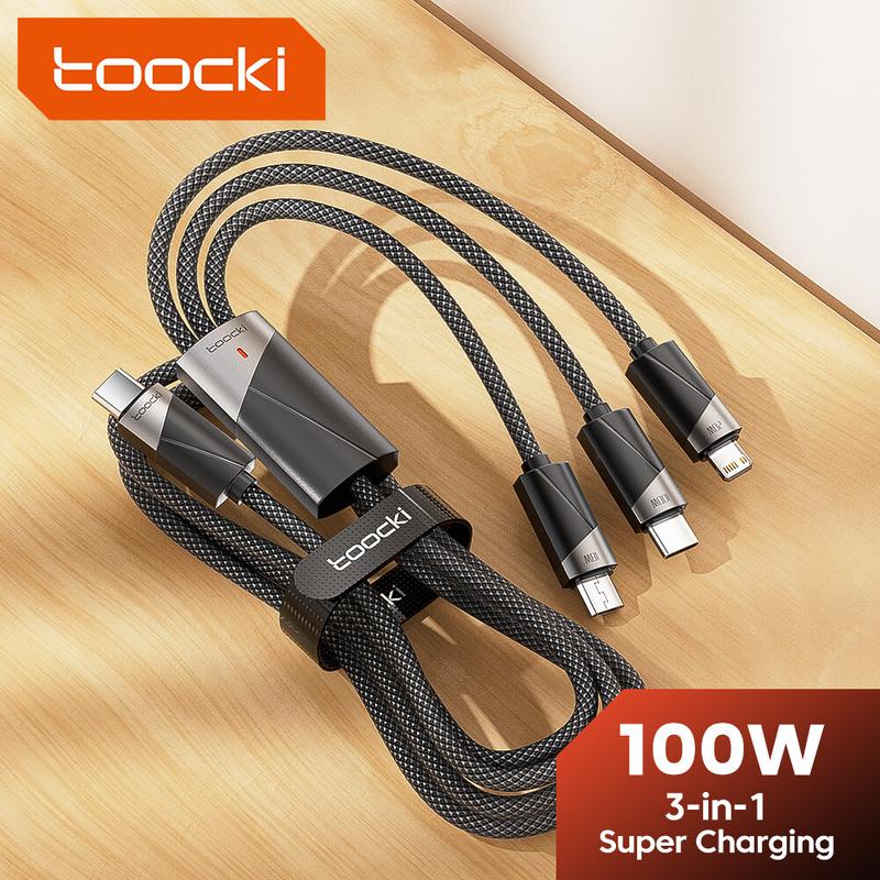 Cáp USB C Sạc Nhanh 3 Trong 1, Toocki, 100W, Loại C Sang Loại C / Micro / IOS, Dây Cáp Dữ Liệu Đa Chức Năng, Thích Hợp Cho Máy Tính Xách Tay, Máy Tính Bảng Và Điện Thoại