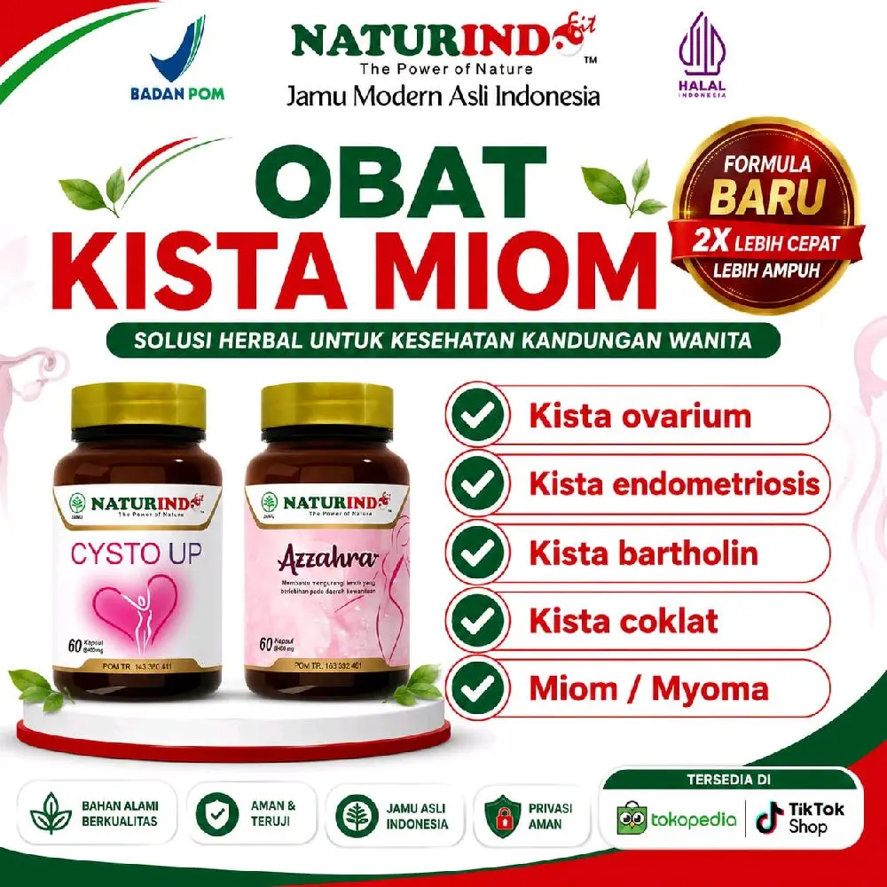 Naturindo Obat Kista Miom Herbal Cysto Up & Azzahra untuk Kesehatan Kandungan Wanita Solusi Herbal Kista Ovarium Endometriosis Bartholin Coklat Miom Myoma Halal BPOM