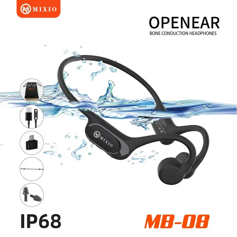 MIXIO MB-08 Bone Conduction IP68 Headset Bluetooth Open Ear Renang
