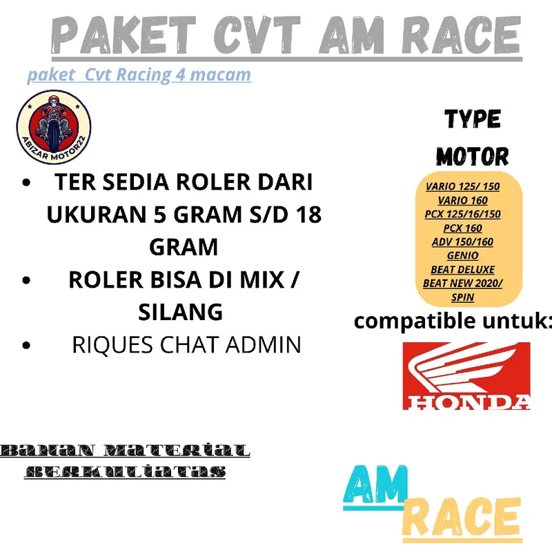 PAKET KIRIAN BEAT DELUXE BEAT NEW BEAT STREET GENIO PER CVT 1500 RPM RACING ROLER 12 GRAM Motor Motorcycle 7