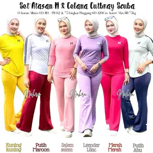 Setelan Atasan N bahan Spandek dan Celana Cutbray bahan Scuba untuk Aktifitas Olahraga
