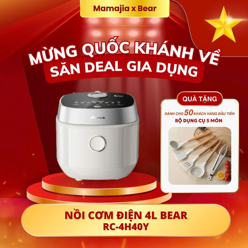 Nồi cơm điện Bear 4L ( lòng nồi 1.5L), nấu tối đa 16 bát cơm , nấu cơm củi/ cơm nhanh/ gạo lứt/soup/hầm/làm bánh đa năng