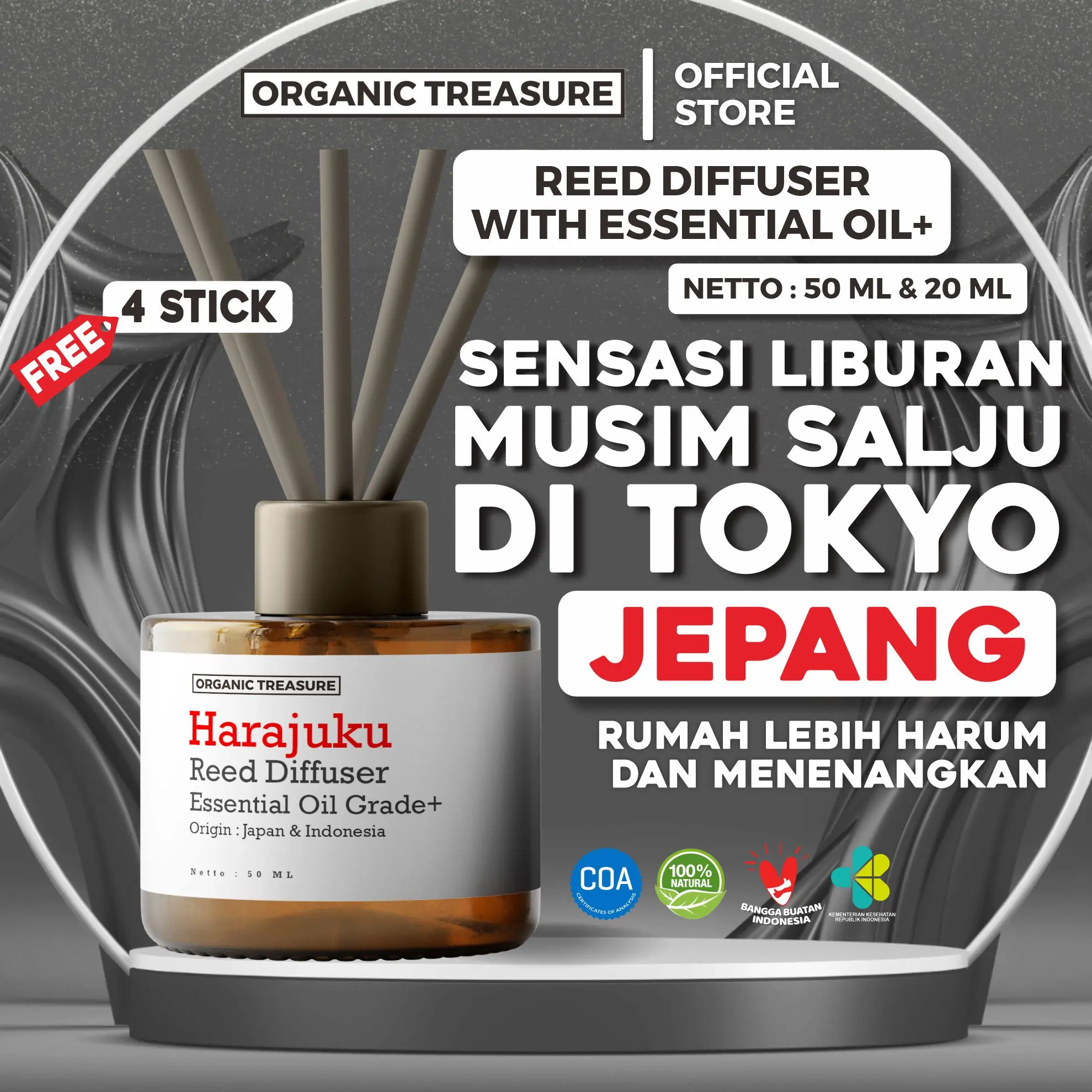 [20ML] REED DIFFUSER PREMIUM - By Organic Treasure pewangi  ruangan