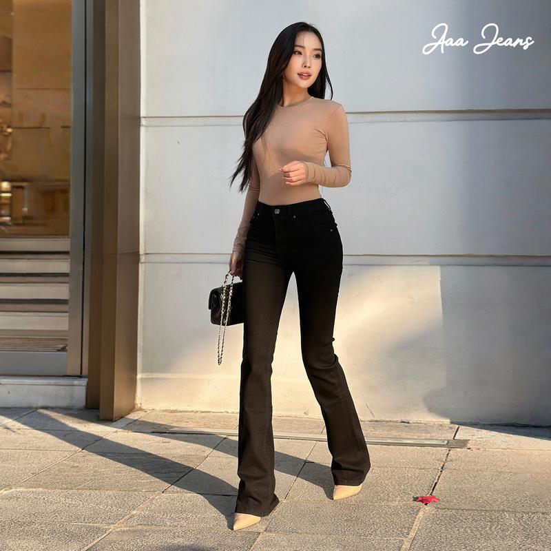  Aaa Jeans - Quần Jean Nữ Ống Loe Lưng Cao Màu Đen 