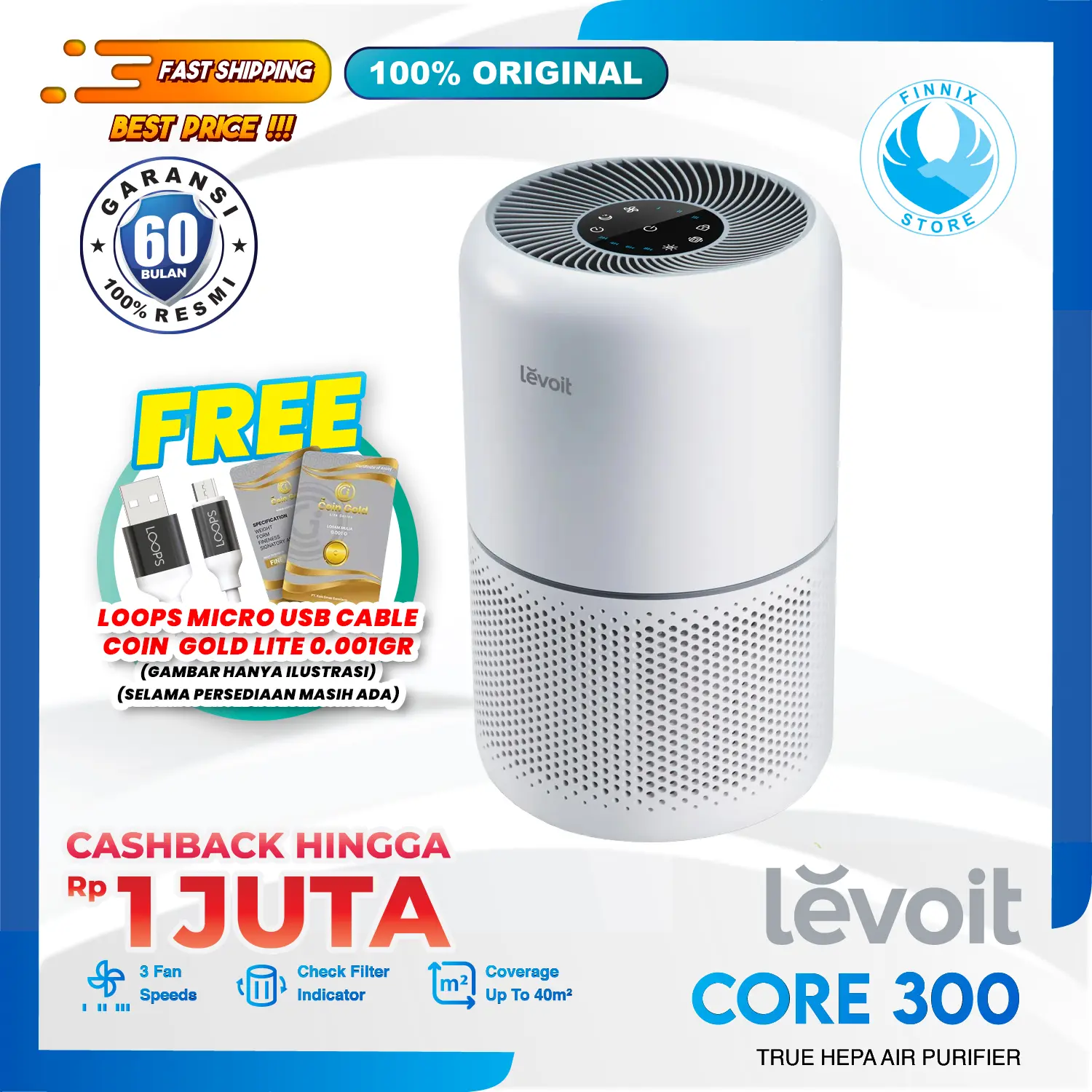 Levoit Core 300 Air Purifier True HEPA Filter - Garansi Resmi Karbon
