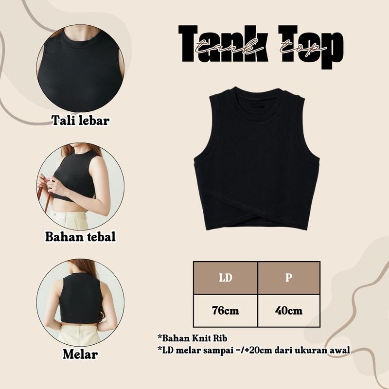One Set Baju Outfit Cewek (Tank Top Wanita Atasan Crop, Celana Kulot Obi Pants, Tas Bahu Elegan Lucu) LQ085 Setelan Casual Hitam Rib Bawahan Panjang one  set 4