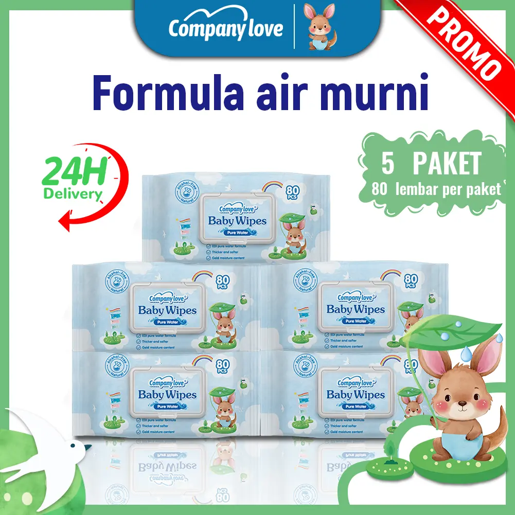 Beli 4 Gratis 1 Company Love Tisu Basah Bayi Isi 400 Lembar Non-Alkohol Tanpa Wangi Aman untuk Bayi Lembut Sekali Pakai Ukuran Perjalanan Tisu Basah Formula Air Murni 5 Pack x 80 Pcs