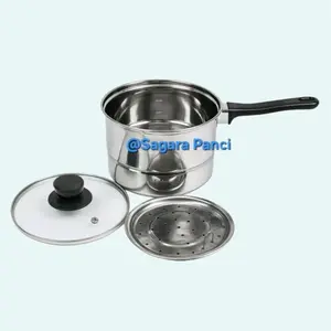 Panci Kukus Mini serbaguna dengan Tutup Kaca & Sarang Circle Ideal untuk Memasak Nasi Sayur MPASI dan Mengukus Makanan  Stainless Steel Kitchenware