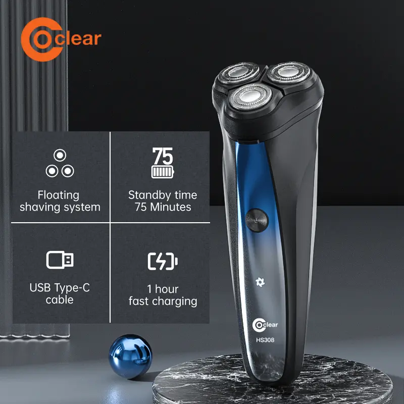 Coclear Electric Shaver 3D floating cutter head USB/Type-C charging fast charge Dual-track Rotary Shaver Foil . Ready stock in Malaysia. Auto-sharpening blades Intelligent anti-clip system 308