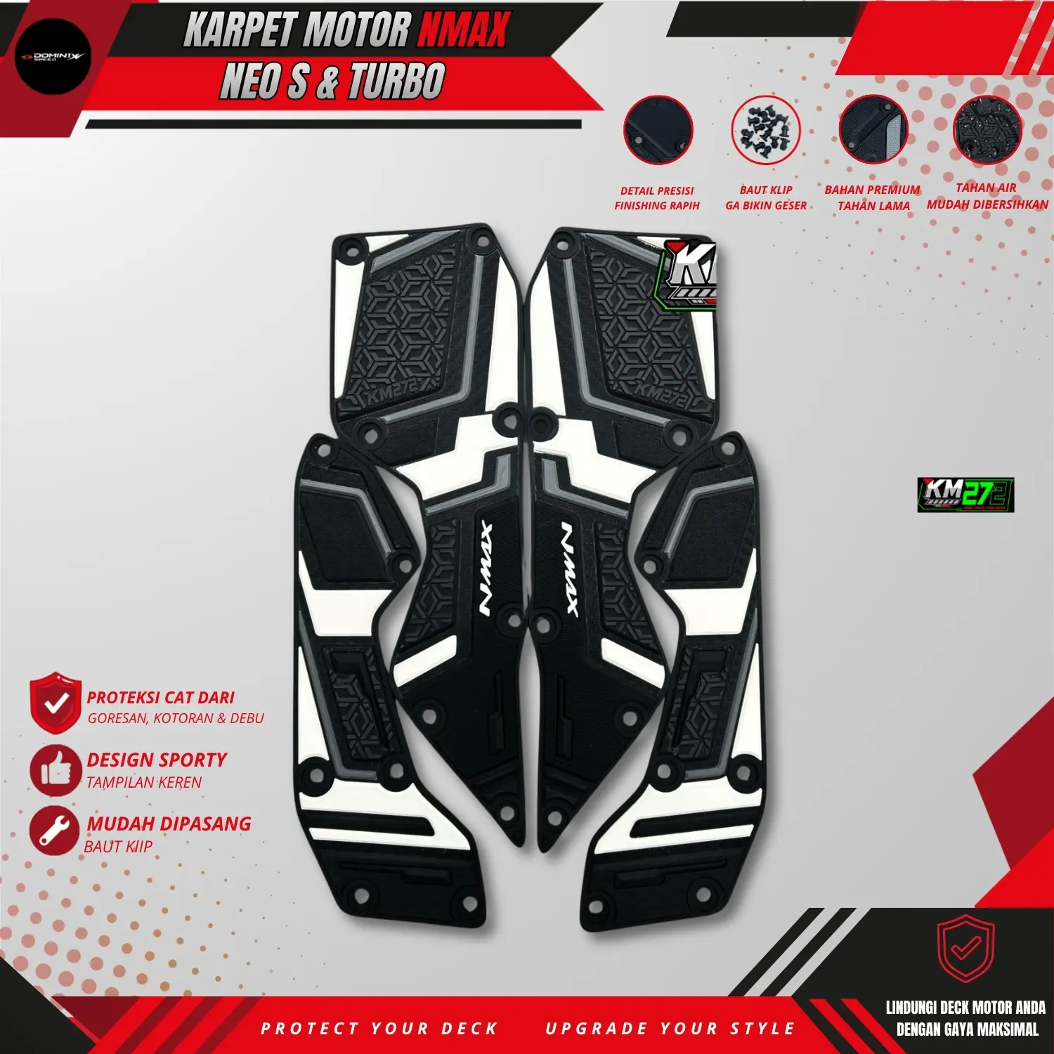 KM272 Pijakan Kaki Karpet Motor Nmax Neo & Turbo 2024 s/d 2026 Full Karet Premium Hitam DOFF Motif Glossy Anti Licin & Lentur