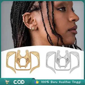 Klip Bibir Clip On Lip Fake Piercing No Piercing Clip On Labret Gothic Geometric Stainless Steel