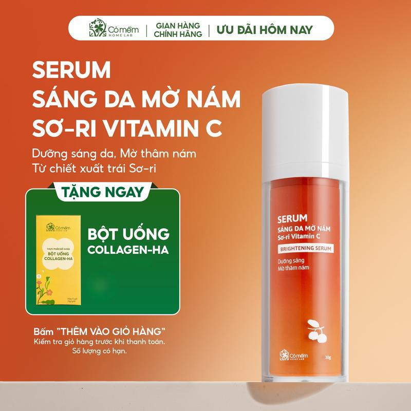 Serum Vitamin C giúp dưỡng sáng mờ thâm chiết xuất Sơ-ri Cỏ Mềm 30gr