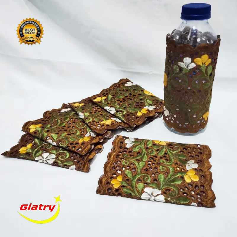 Cover aqua botol bordir / tatakan gelas bordir / cover air mineral 2