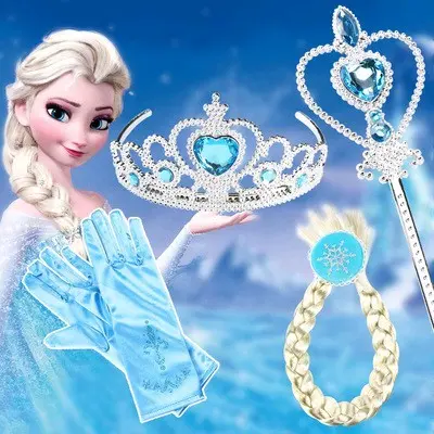 SET 4IN1 BANDO MAHKOTA + RAMBUT KEPANG + TONGKAT + SARUNG TANGAN FROZEN PRINCESS FROZEN ELSA ANNA Bando Klip KEKINIAN BANDO RAMBUT KEPANG JEPIT / ACCEESORIES PESTA ULANG TAHUN PENTAS KARNAVAL  Kostum Anak Cantik Aksesoris 3