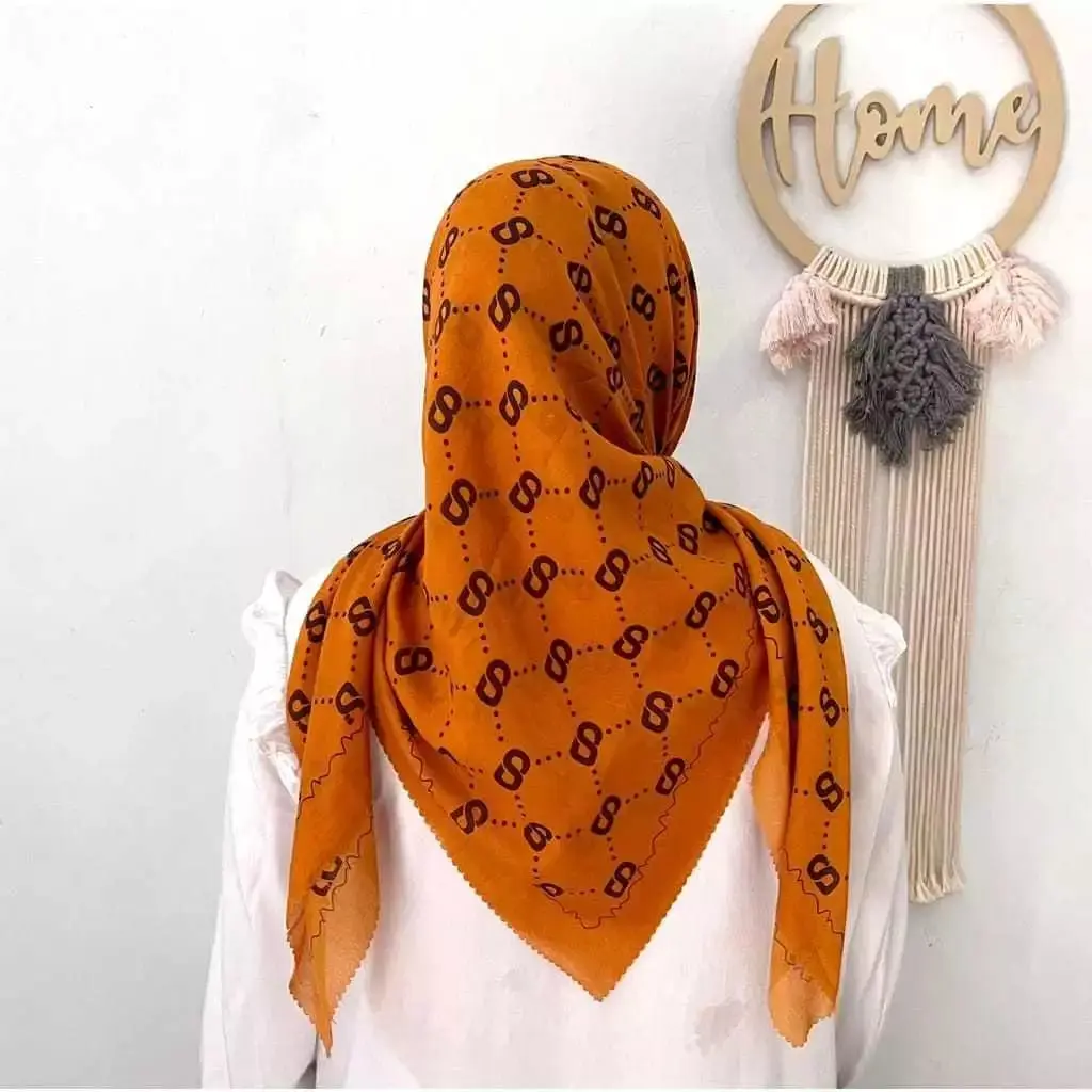 Kerudung Warna Orange Jilbab Voal Hijab Segi Empat Mewah Muslim Square