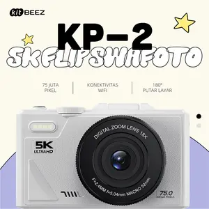 【KiTBEEZ KP-2】Kamera Digital WiFi 5K 75MP, Zoom Digital 18X, Layar Flip 180° untuk Selfie & Vlog, Perekam Video - WD08
