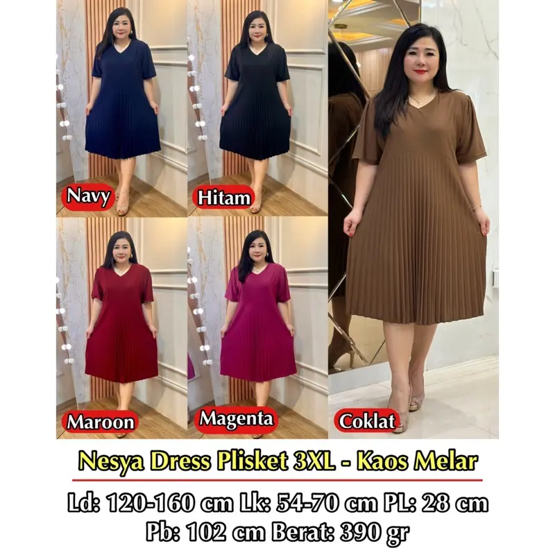 FINA BIGSIZE - (NESYA) DRESS PLISKET WANITA JUMBO BIGSIZE KEKINIAN 0
