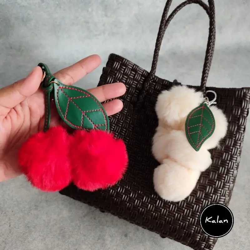 KALAN Gantungan Tas/Kunci Bulu Pom Pom Cherry Anggur Bag Charm