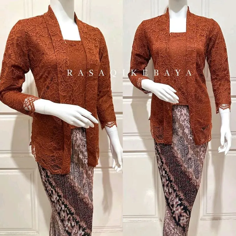 Set Kebaya Kutubaru Brokat/Kutubaru Floy Kartini Panjang Dress Wanita Baju Kondangan Remaja - Dewasa, Pesta, Setelan, Atasan, Katun Tunik Wisuda Hitam Bawahan Semi Silk 2