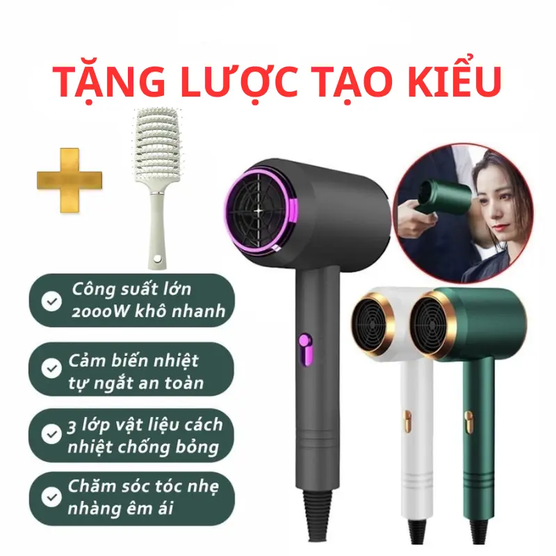 [TẶNG LƯỢC TẠO KIỂU] Máy Sấy Tóc 2 Chiều Máy Nóng Lạnh Công Suất Lớn 2000W, 3 Chế Độ Sấy, Tạo Kiểu Đa Năng Chăm Sóc Tóc Salon Kèm Mỏ Vịt