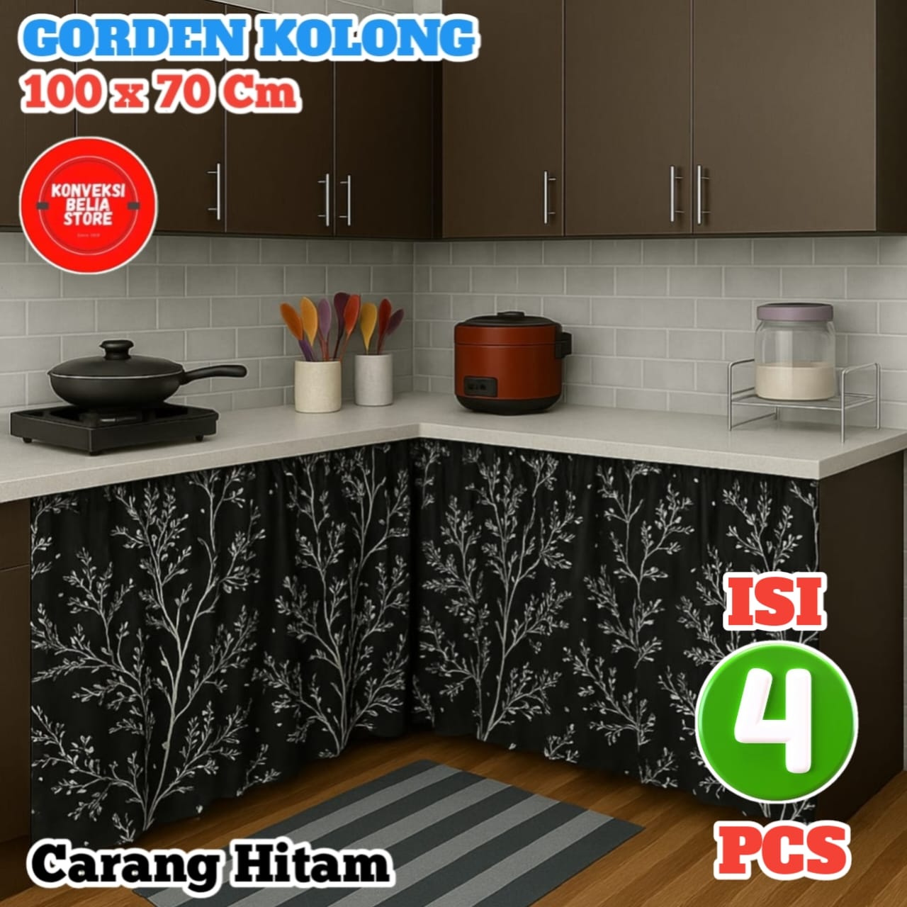 PROMO 1 Paket isi 4 Pcs 100 x 70cm free tali CURTAIN gorden kolong dapur