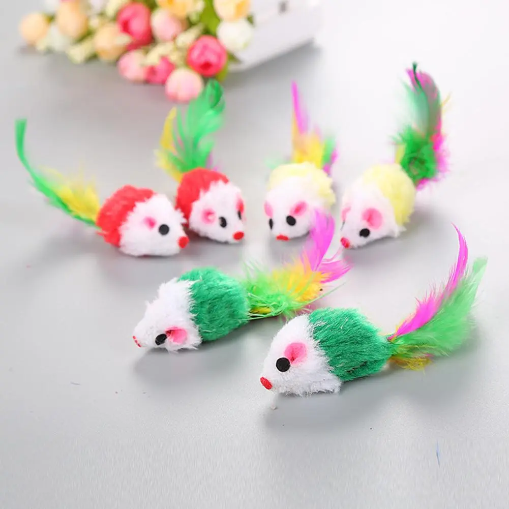 1pc Cat toys False Mouse Pet Cat Toys Mini Funny Playing Toys For Cats with Colorful Feather Plush Mini Mouse Toys