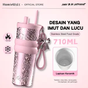 [Ramadan Essentials] HomieVolt Tumbler dewi persik Stainless Steel 316L 24oz/710ml dengan Tutup & Pelapis Keramik Mug Vakum untuk Minuman Panas dan Dingin Kapasitas 24oz/710ml Cocok untuk Bepergian