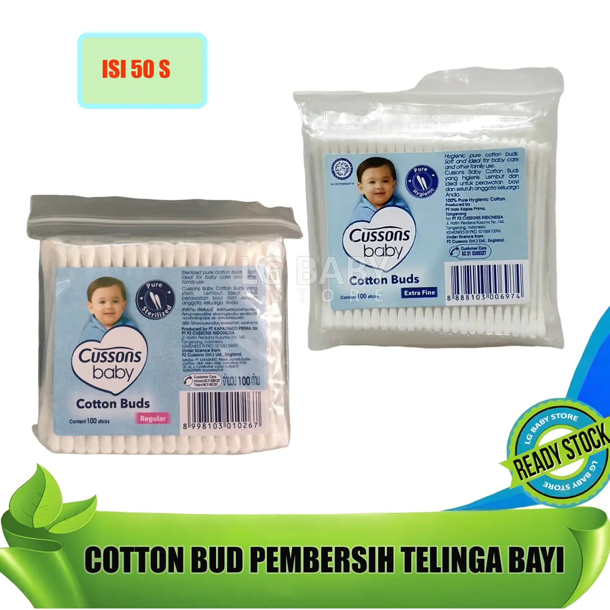 Katembat telinga bayi - Cussons Baby Cotton Buds Isi 50 Pcs - Pembersih Telinga Bayi Anak