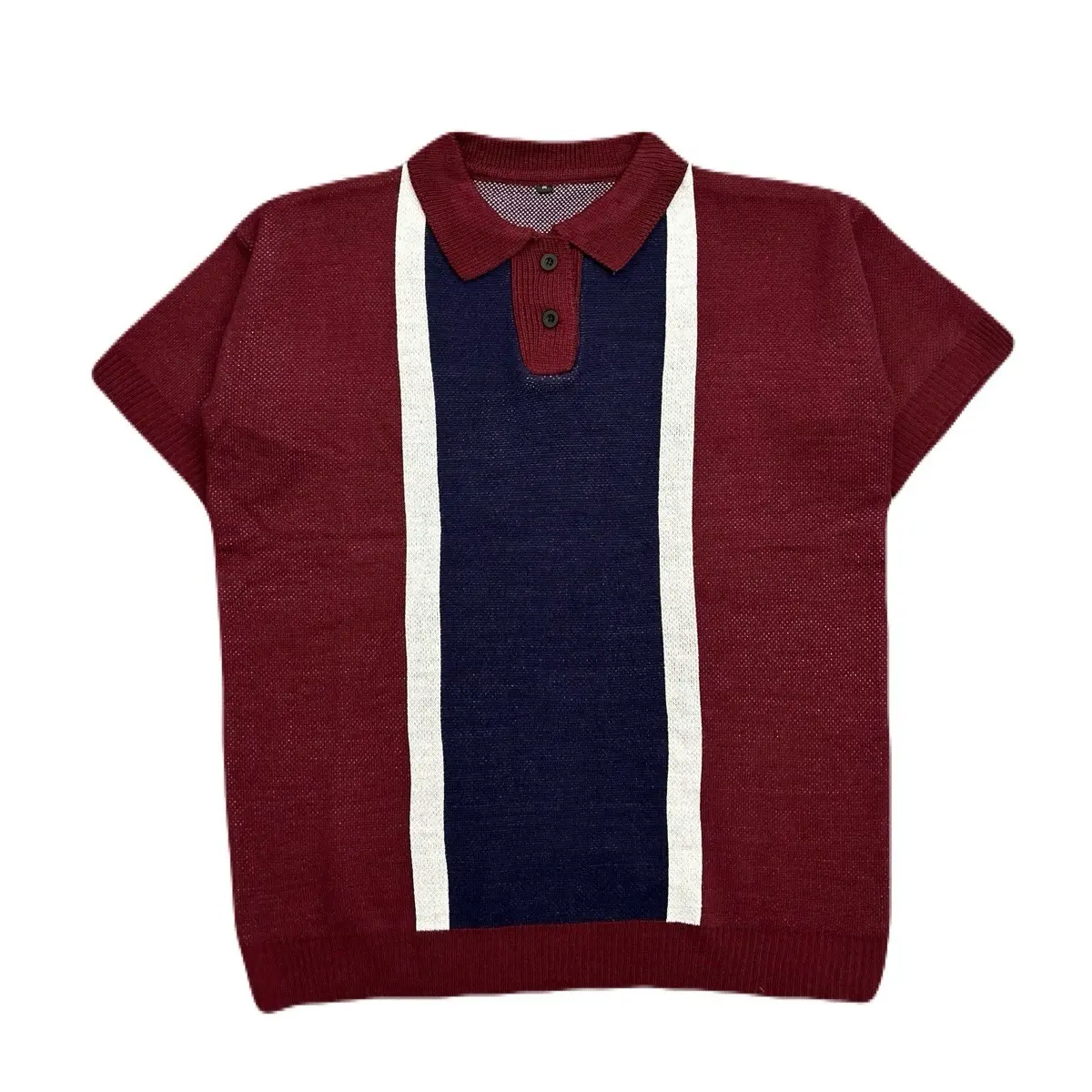 BASIC LAB Polo Stripe Oversize Knit Navy Maroon
