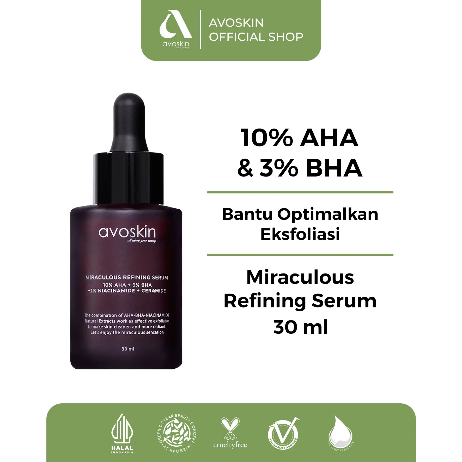 Serum Avoskin Miraculous Refining 30ml-AHA BHA-Waktunya Eksfoliasi