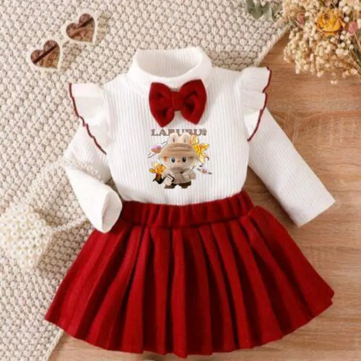 BAJU ANAK LABUBU LUCU CANTIK/SETELAN ANAK PEREMPUAN ONE SET ROK CEWEK USIA 1- 6 TAHUN 5