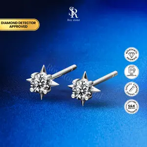 Roystone_Moissanite Anting Wanita Original Sertifikat GRA Silver925 Lapis Emas18K_Little Star Earring