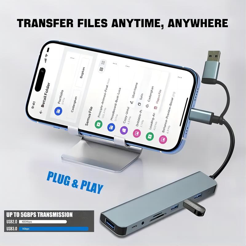 [RADY] MAYY 8IN1 Adapter Connector DS01 USB-C Type-c Kable Konekter Multifungsi SD Card TF Card Computer Laptop Phone Table 6