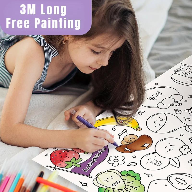 Product Introduction of ม้วนวาดภาพเด็ก 3M กระดาษเติมสีเหนียว ม้วนกระดาษระบายสีกราฟฟิตี้ สำหรับเด็ก ภาพวาด DIY ของเล่นเพื่อการศึกษา 14