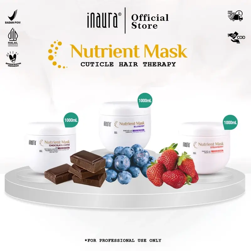 Inaura Nutrient Mask Cuticle hair therapy Series (Blueberry, Strawberry, Chocolate) 1000ml 0
