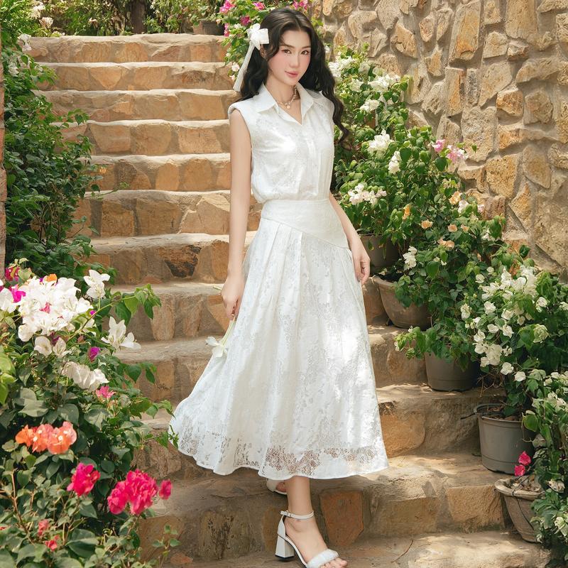 JOVEN Set Nữ Gaia Áo Sơ Mi Sát Nách Váy Xếp Li To Phong Cách Sang Trọng Women