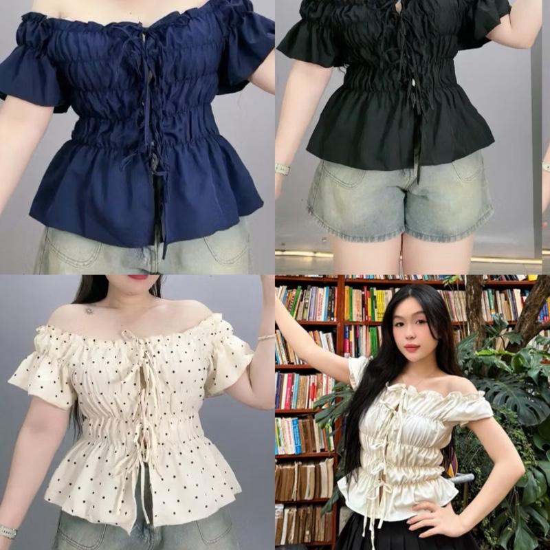  Bigsize 60-140kg áo nữ kiểu chun nhún bèo thắt nơ siu xinh 