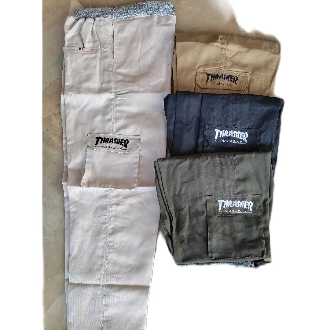 CELANA KARGO PANJANG PINGGANG RIB 3 PCS BAHAN TWILL KATUN Chino Kantong Cargo