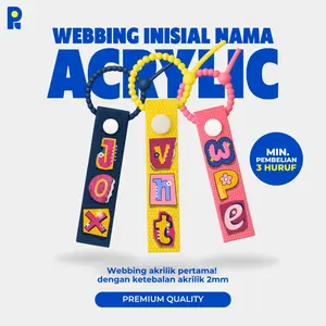 PIKAPIK Gantungan Webbing Acrylic Inisial Nama - Candy Pop Version untuk Tas, Sling Bag, dan Koper