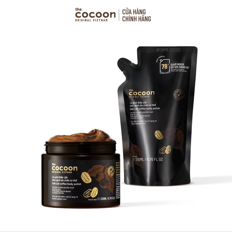 Combo 1 hũ Tẩy da chết cơ thể cà phê Đắk Lắk Cocoon cho làn da mềm mại và rạng rỡ 200ml + 1 Túi refill tẩy da chết cà phê 200ml