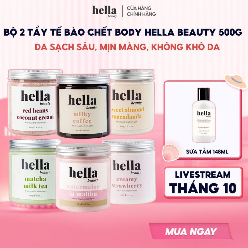 Bộ 2 tẩy tế bào chết body Hella Beauty giúp làm sạch sâu hỗ trợ dưỡng sáng da đều màu