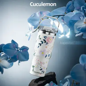 Cuculemon tumbler 890ml tumbler tahan dingin 24 jam Mug kopi tahan panas dengan sedotan stainless steel 304 vacuum Insulated botol minum stainless aesthetic Portable Car Thermos
