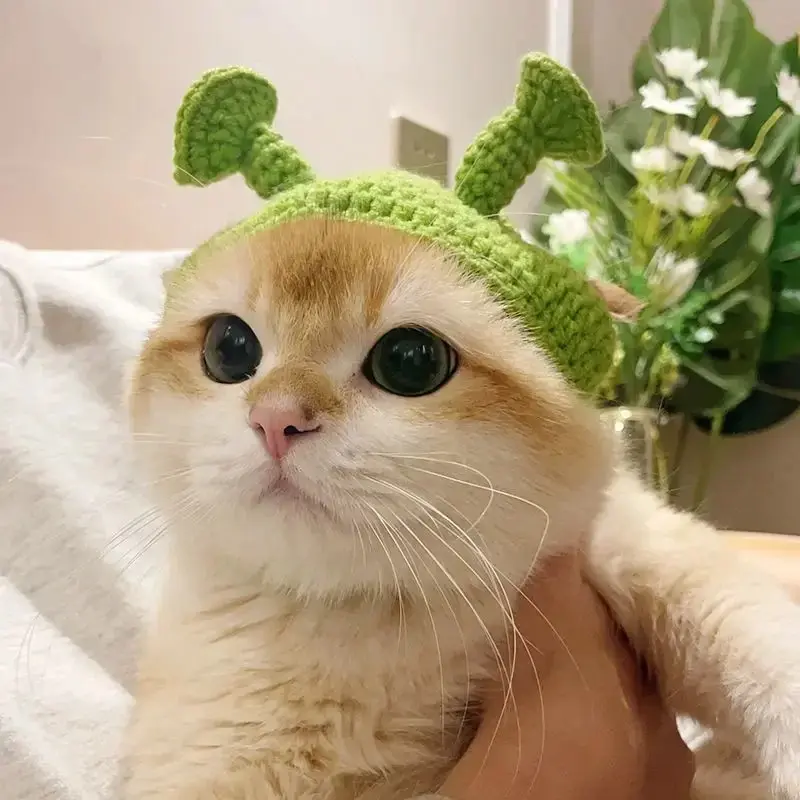 Cute Pet Knitted Hat with Delicate Hemming Pendant Decor and Adjustable Strap for Party Dog Headwear